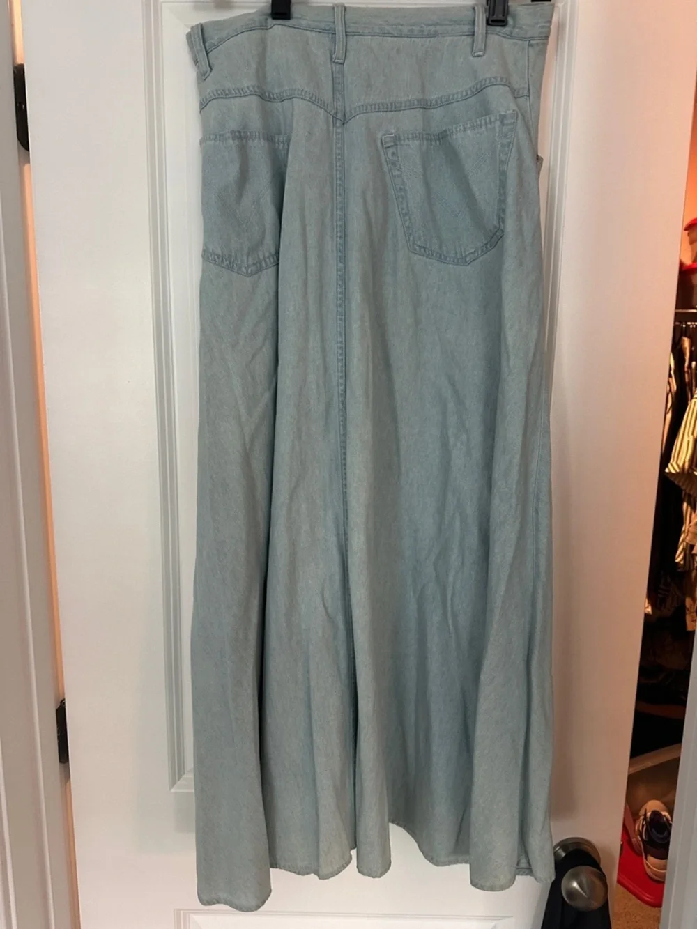 Light Blue Denim Maxi A-Line Women's Skirt with Front Zip - Picture 6 of 9